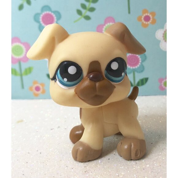 Authentic Littlest Pet Shop # 1516 Tan Brown Boxer Teal Eyes UK Release W Outfit - Picture 2 of 3